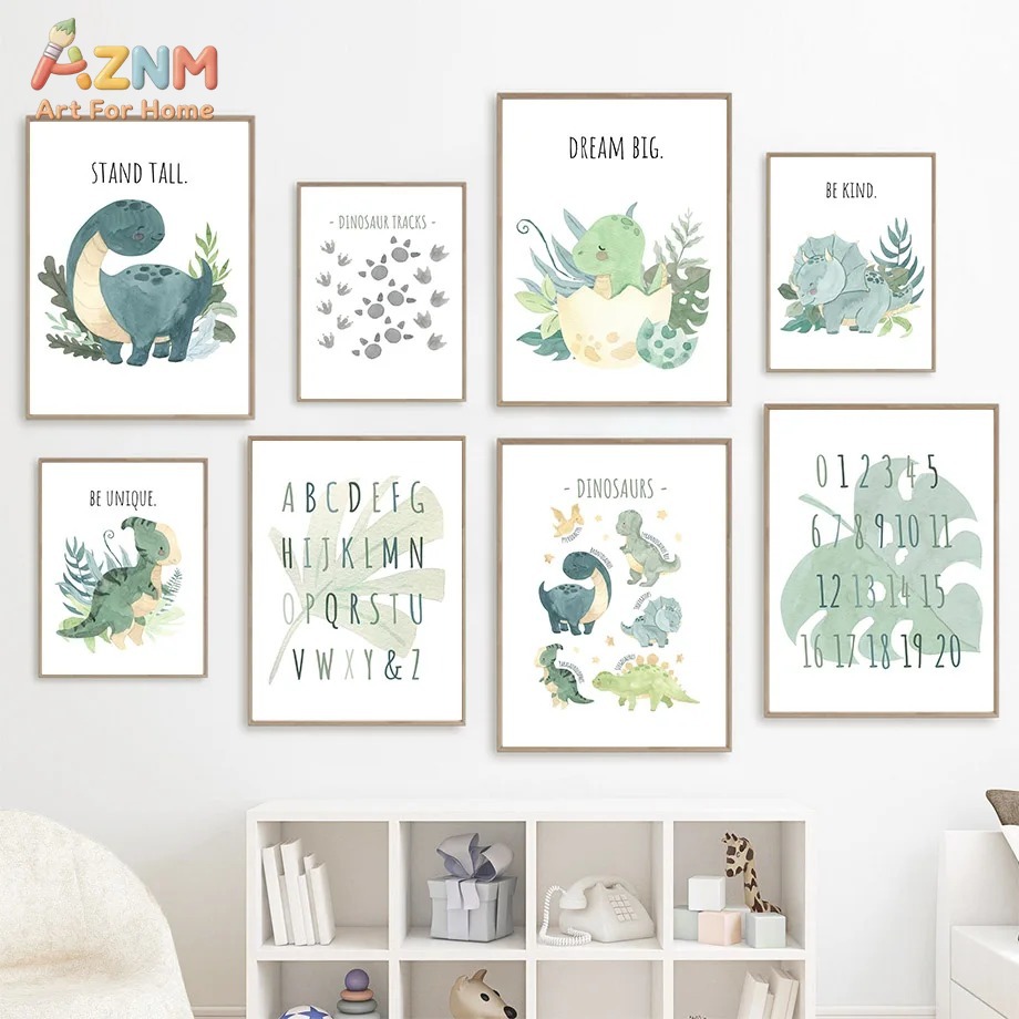 Inspirational Kids Education Quotes - AZNM 수채화 공룡 알파벳 숫자 캔버스