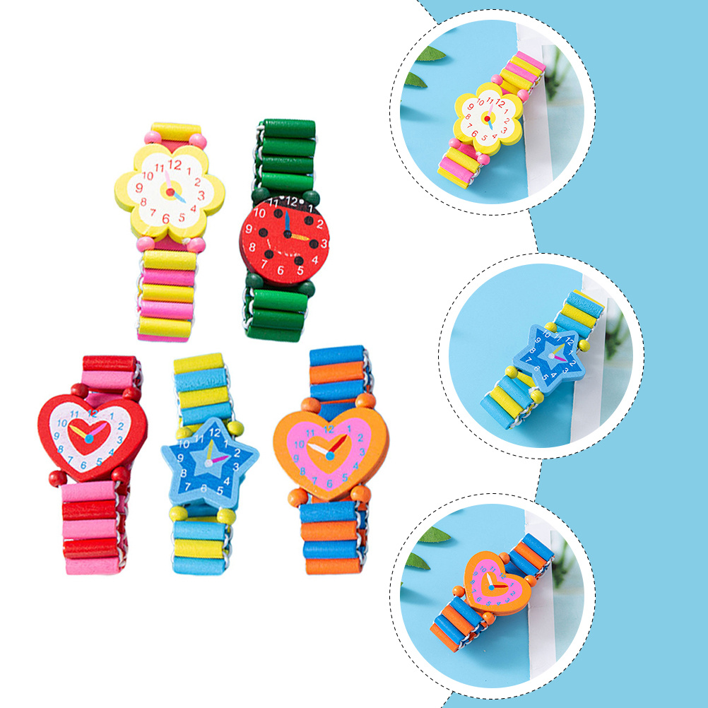 5pcs 어린이 다채로운 팔찌 나무 시계 밝은 만화 디 - Kids Educational Watch 리뷰 및 가격